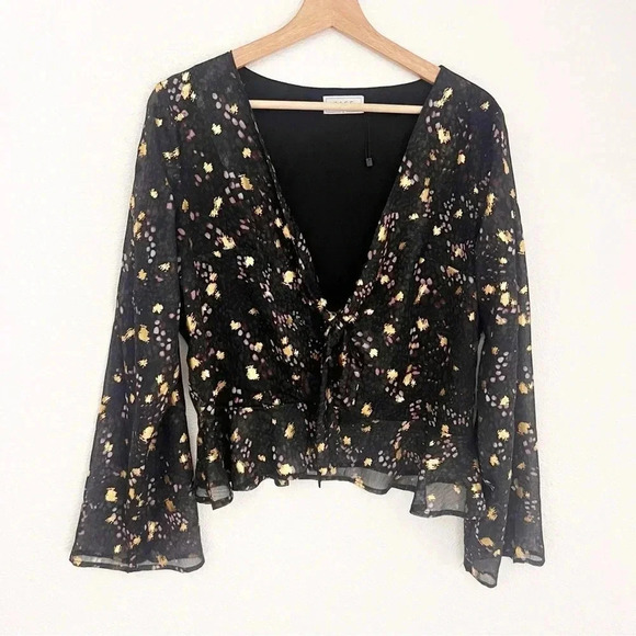 NWOT Sage Peplum Black Sheer Blouse, Size Large - Picture 1 of 6